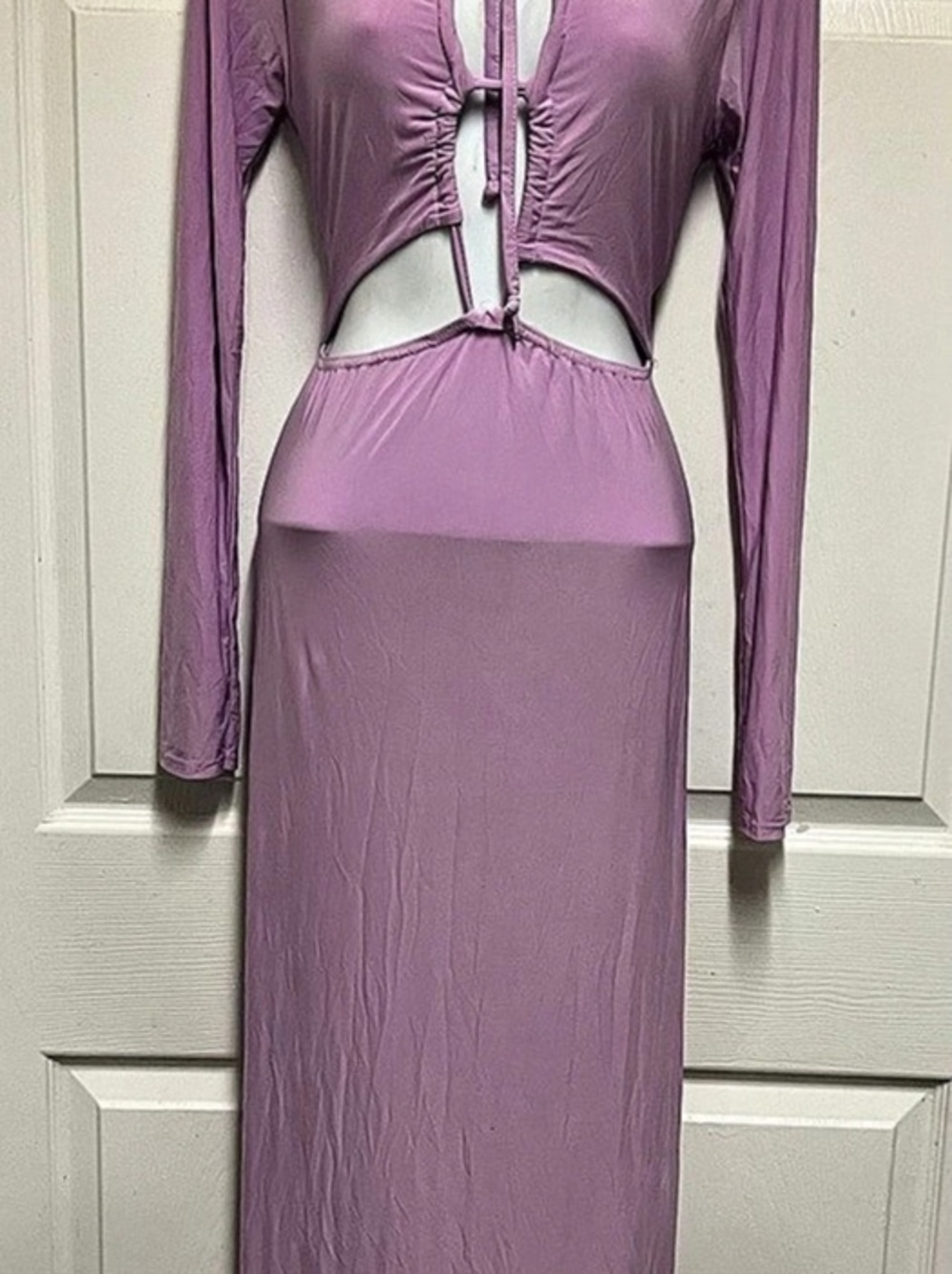 Boohoo Tie Front Detail Slinky Maxi Dress Cutout Maxi Dress in Purple US 12 NWT